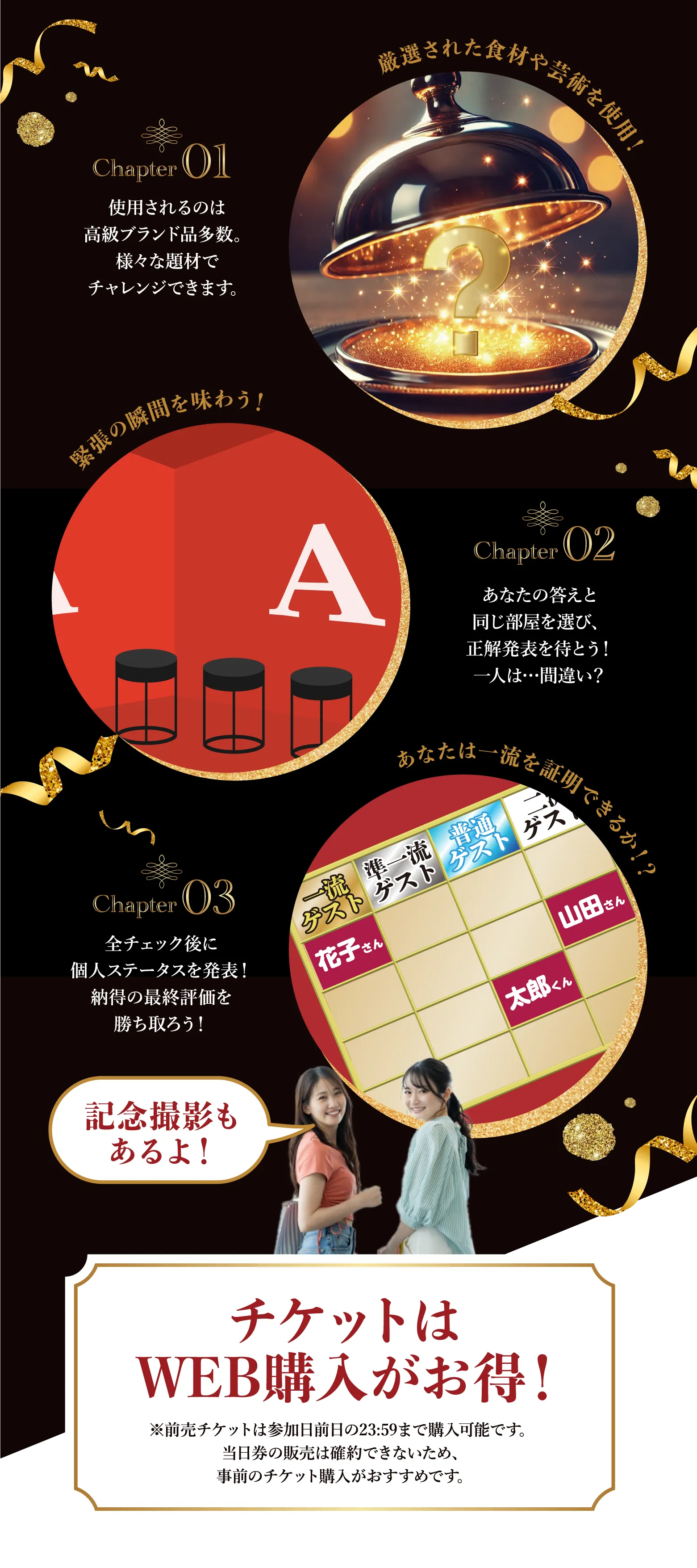 格付けチャレンジは厳選された食材や芸術を使用！